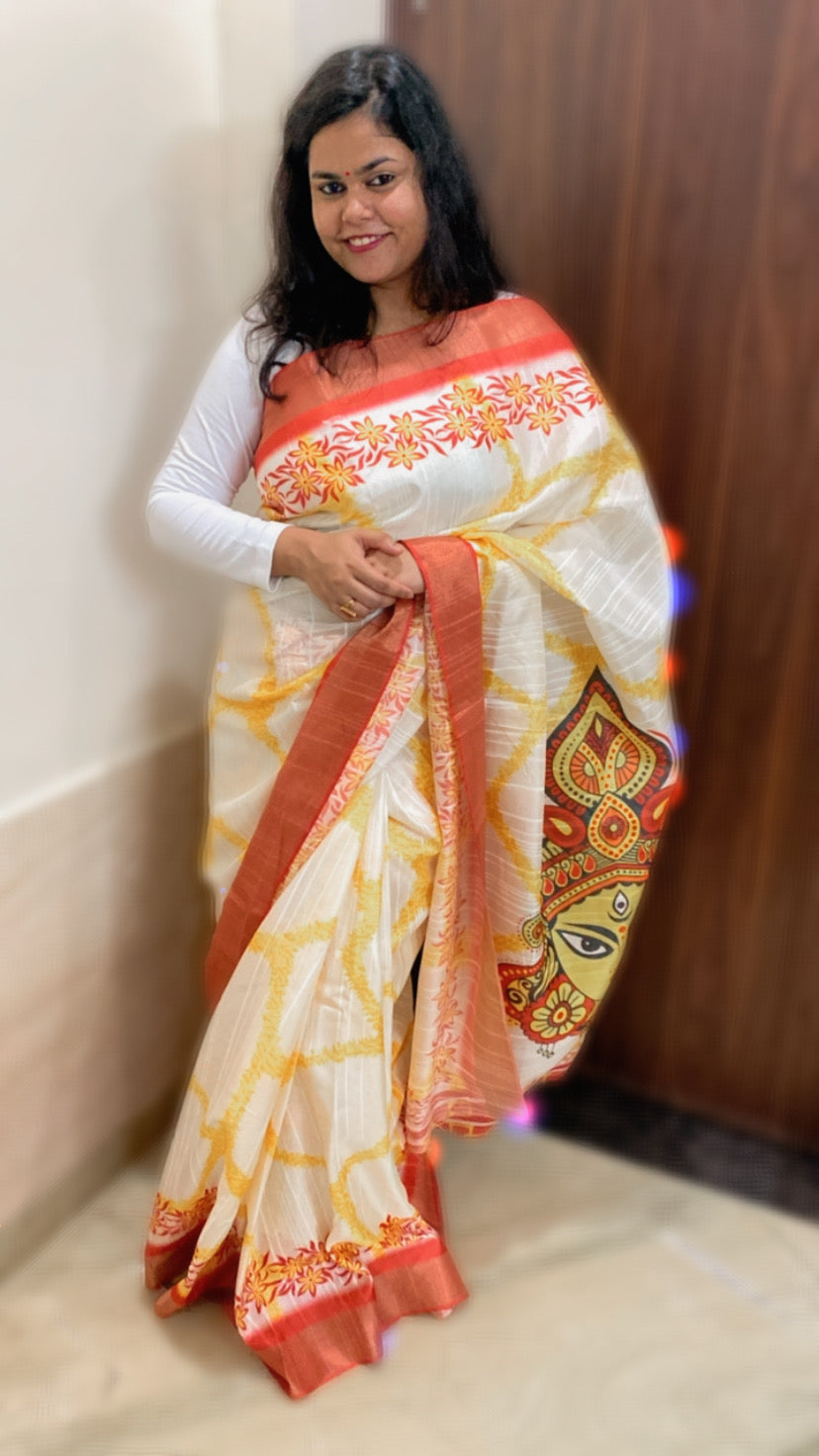 Bapta Silk Saree - Durga Maa Print
