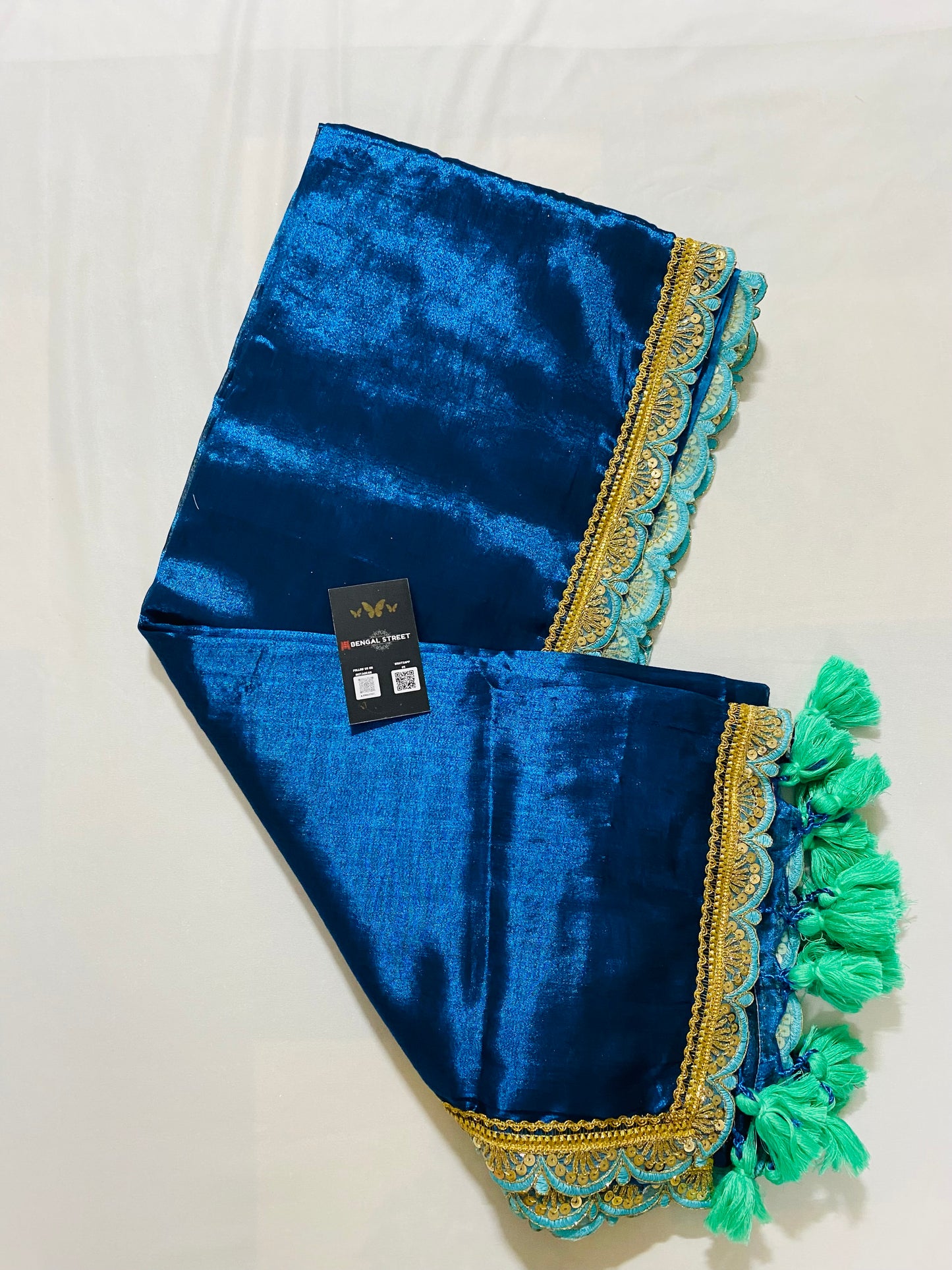 Sajja: Raga Tissue Saree with lace & tassles (cobalt blue)