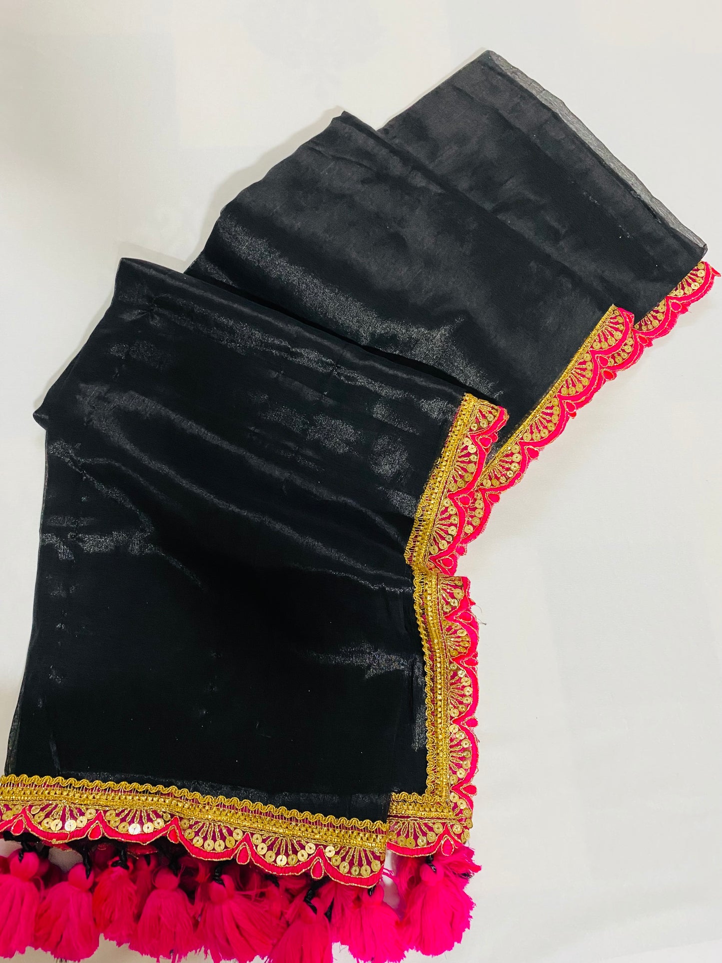 Sajja: Raga Tissue Saree with lace & tassles (black)