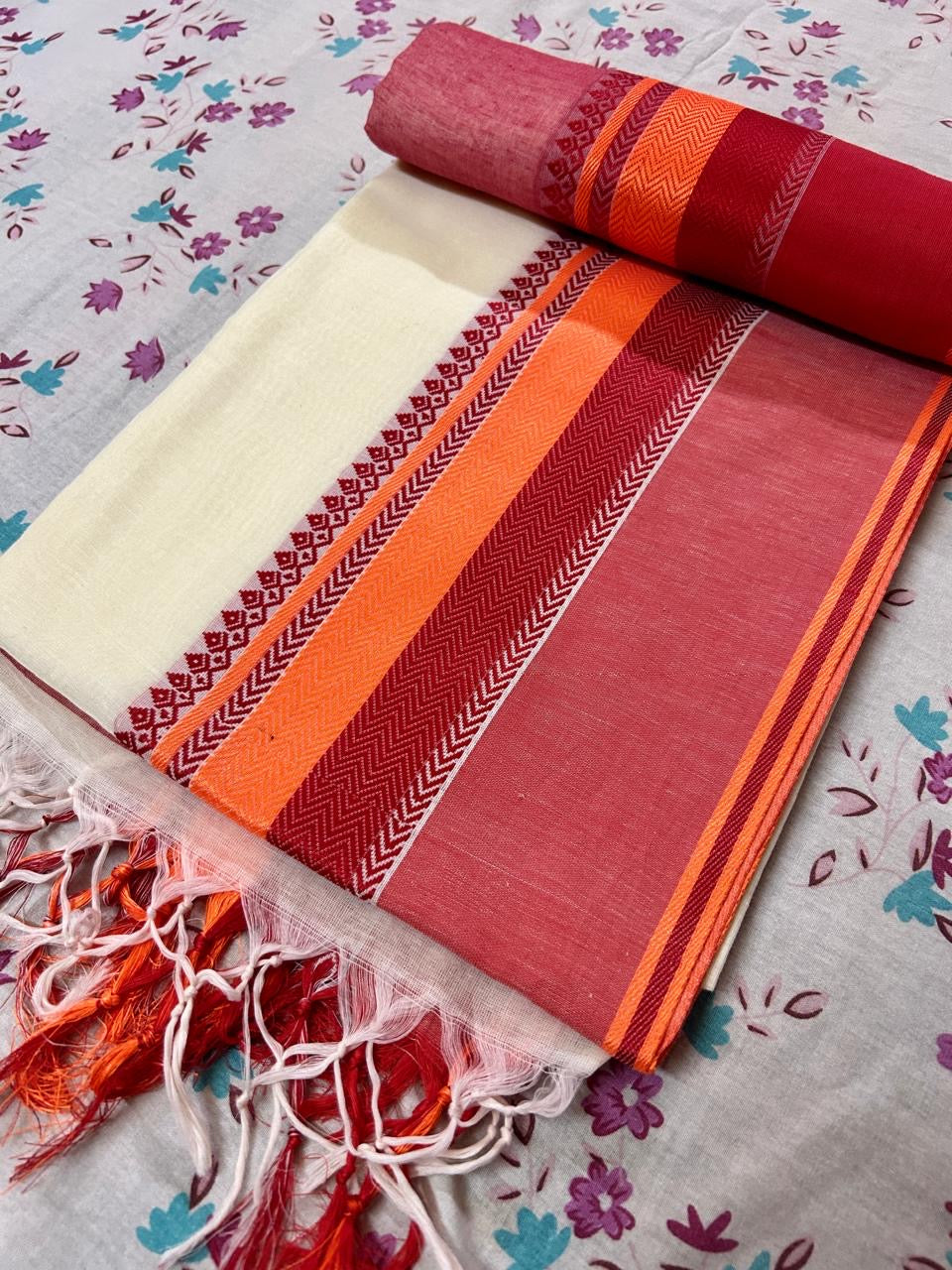 Bengal Handloom Cotton Saree - White 3