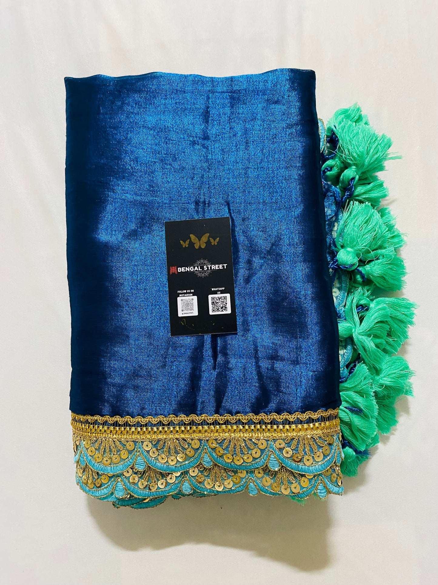 Sajja: Raga Tissue Saree with lace & tassles (cobalt blue)
