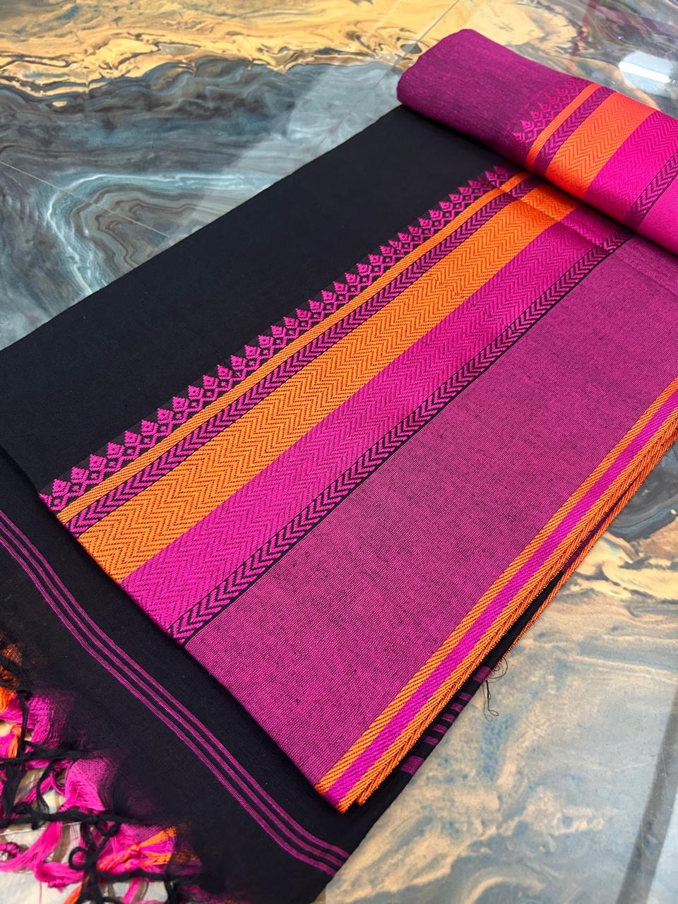 Bengal Handloom Cotton Saree - Black