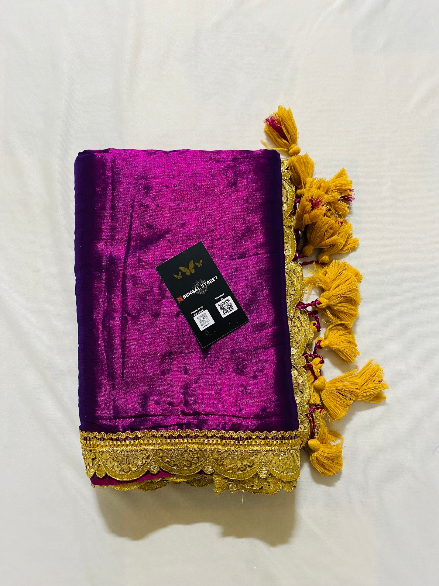 Sajja: Raga Tissue Saree with lace & tassles (Purple)