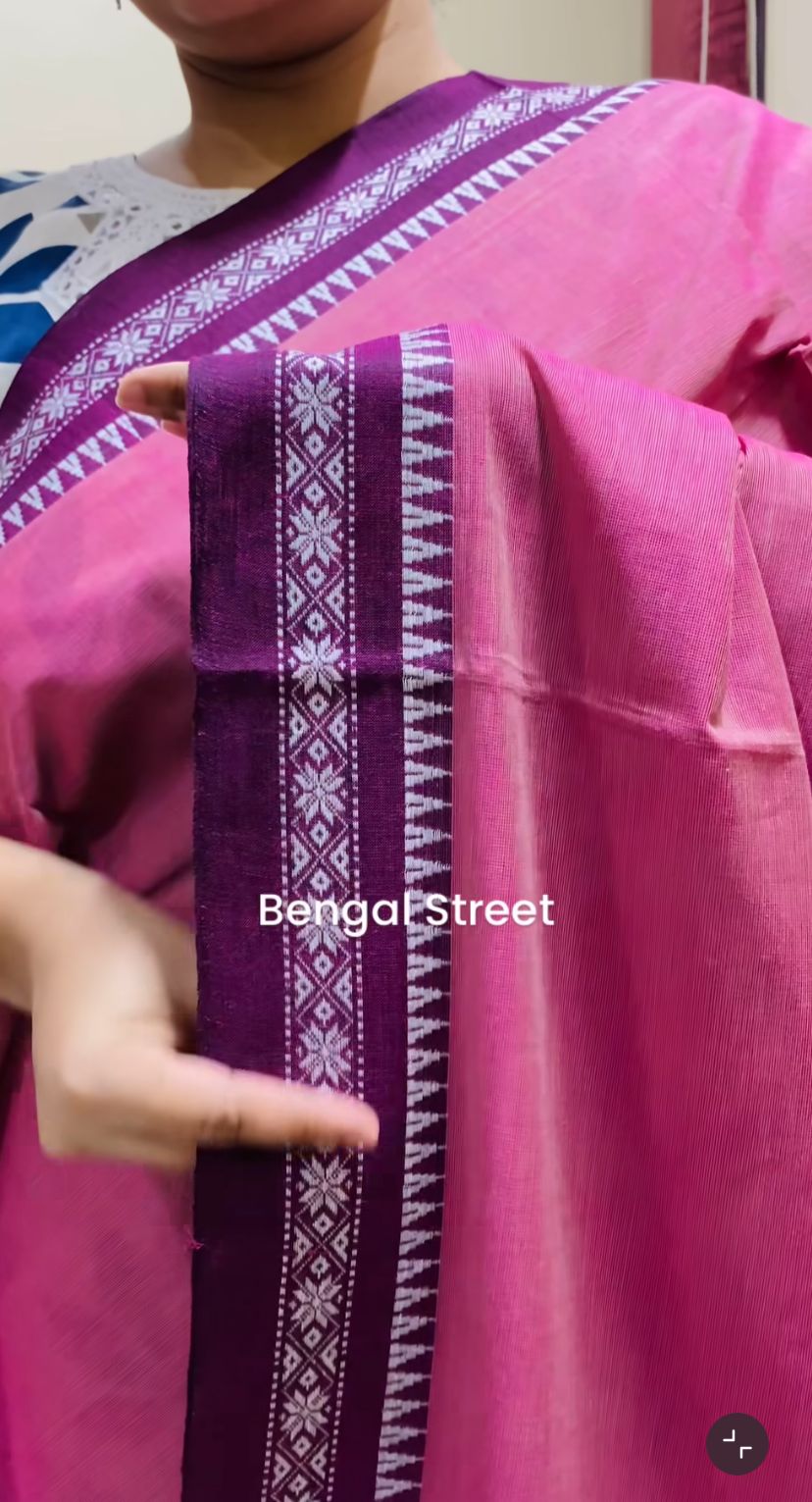 Dhaniakhali/Dhonekhali Cotton Saree – Pink