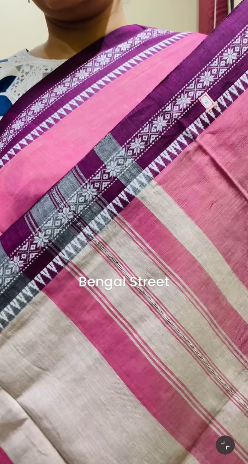 Dhaniakhali/Dhonekhali Cotton Saree – Pink