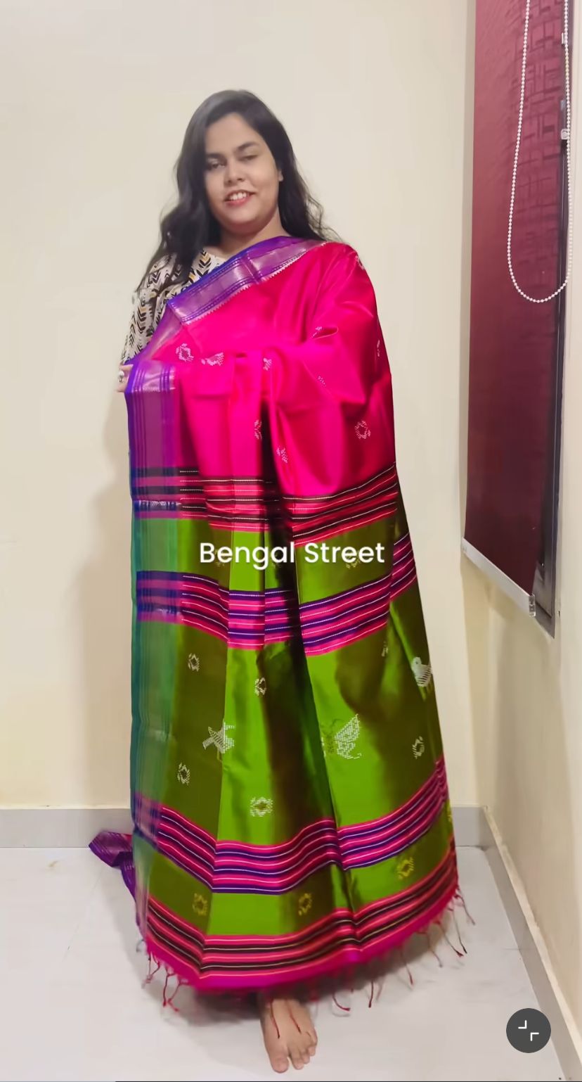 Pure Katan Silk Kalakhetra Saree - Green & Magenta