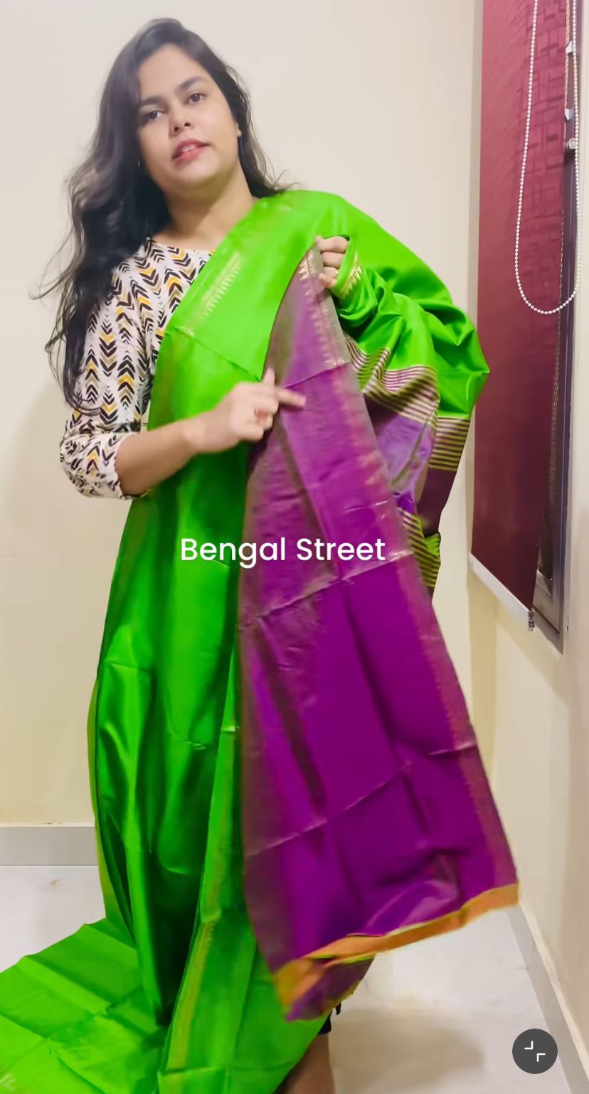 Pure Katan Silk with Mangalgiri Border - Green