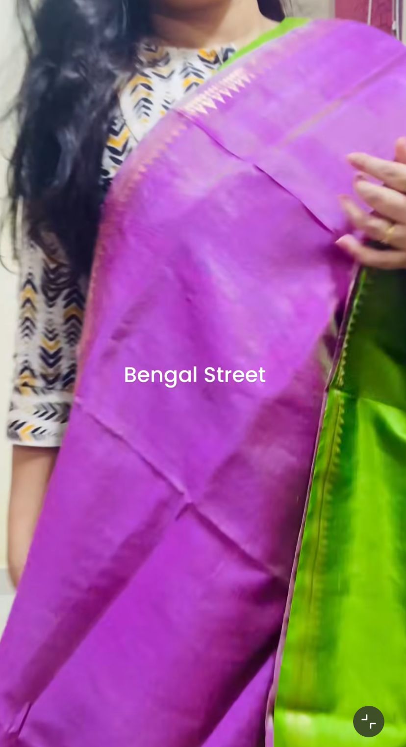 Pure Katan Silk with Mangalgiri Border - Pink & Green