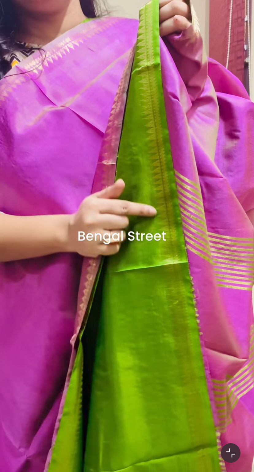Pure Katan Silk with Mangalgiri Border - Pink & Green