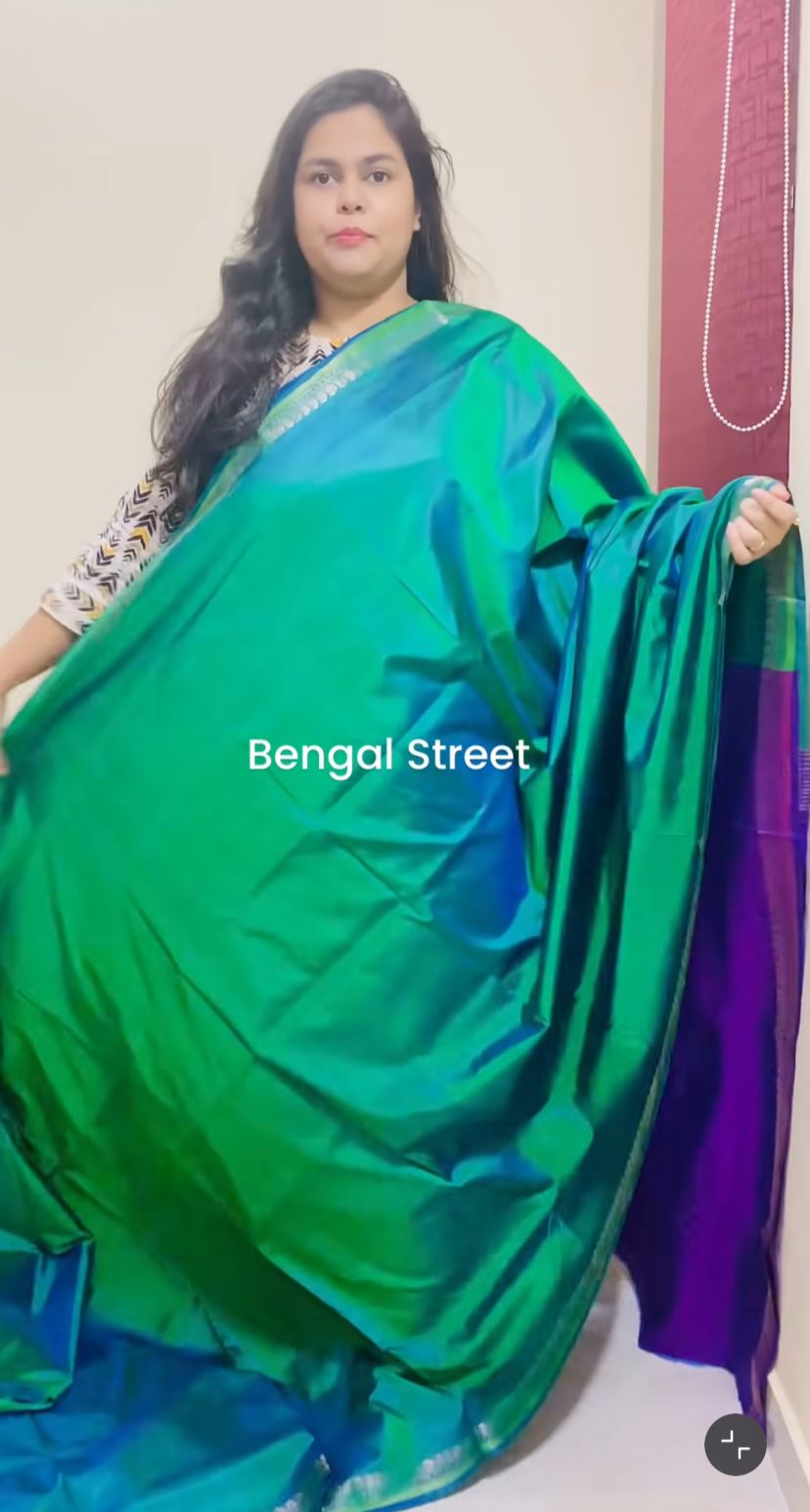Pure Katan Silk with Mangalgiri Border - Peacock Green