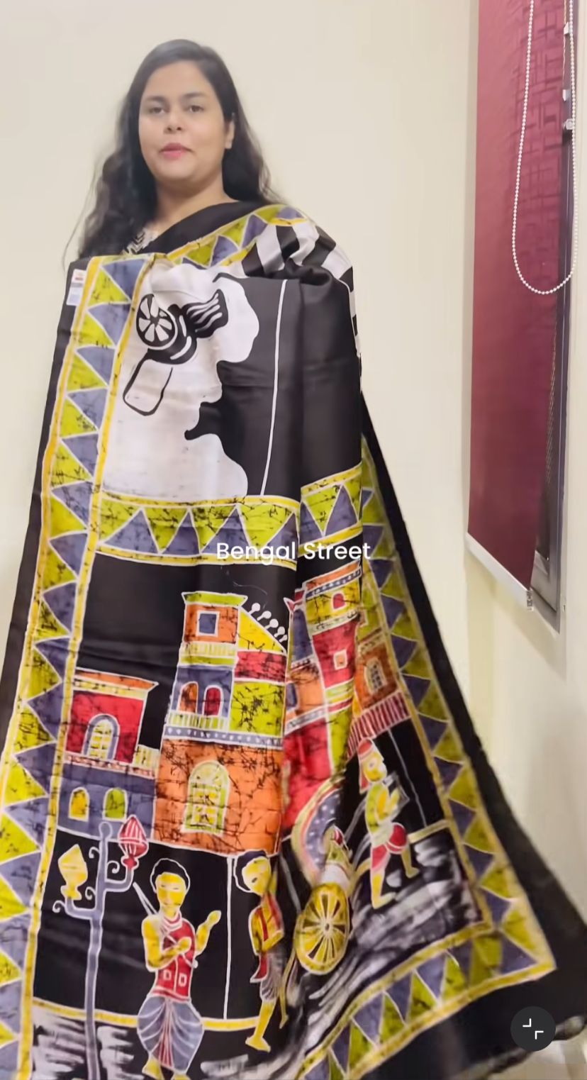 Pure Katan Silk Batik Print Saree - Black