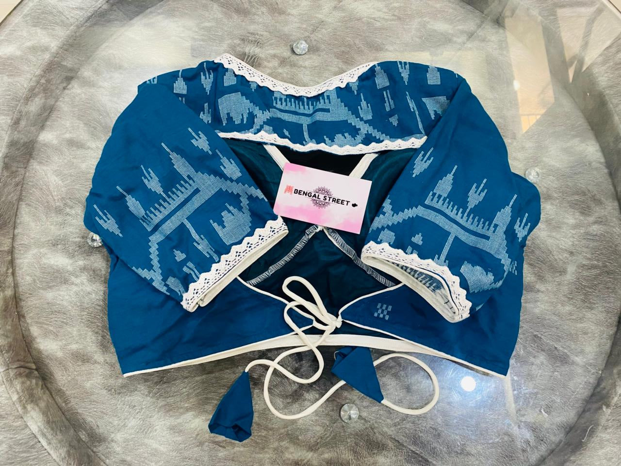 Designer Jamdani Blouse: Blue