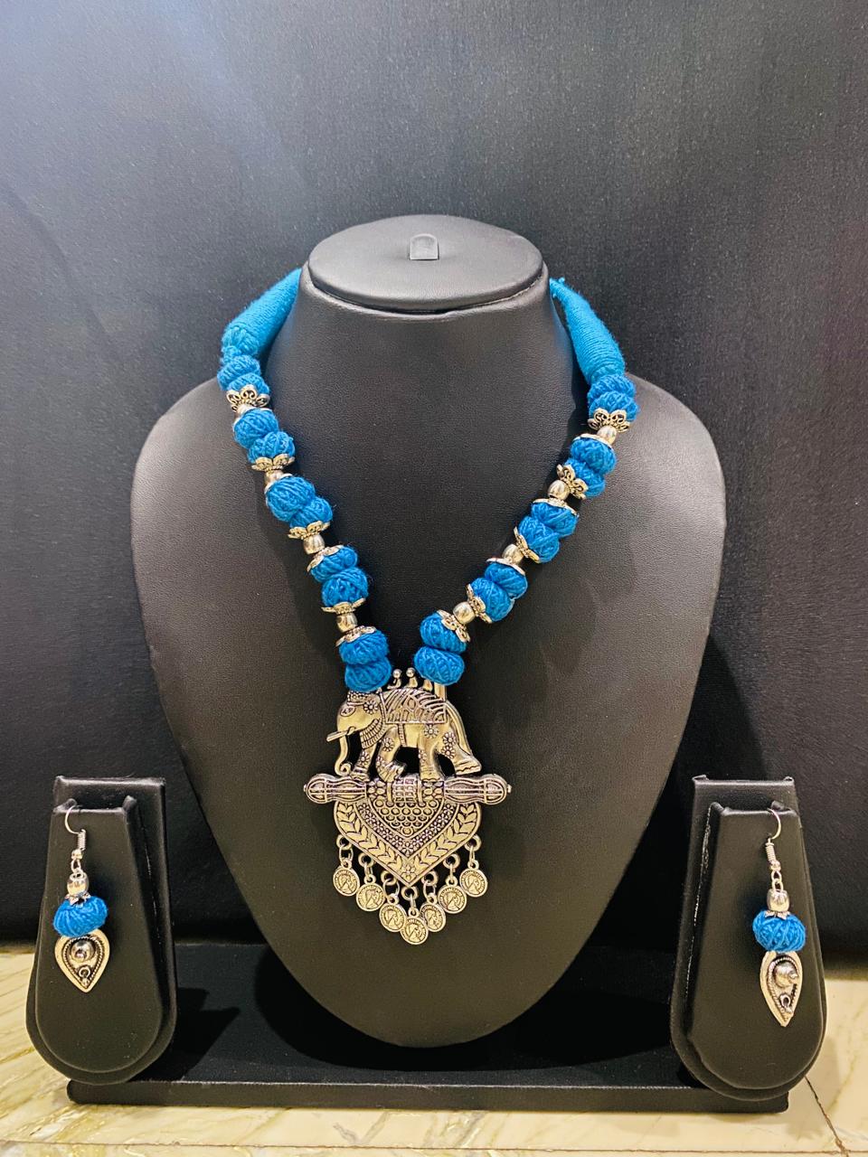 Necklace & Earring Set - Blue Thread