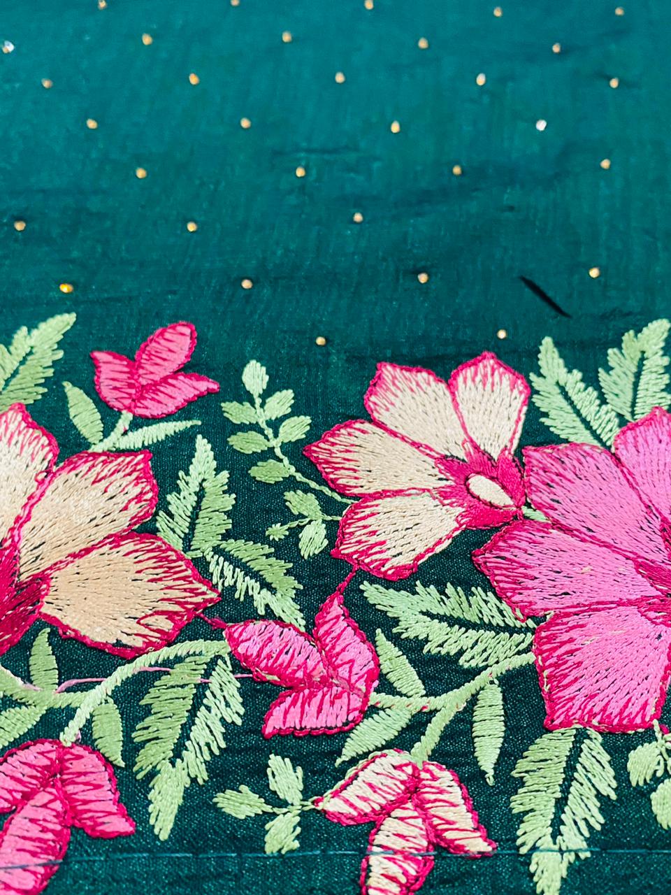 Vichitra Silk Saree: Bottle Green Colour