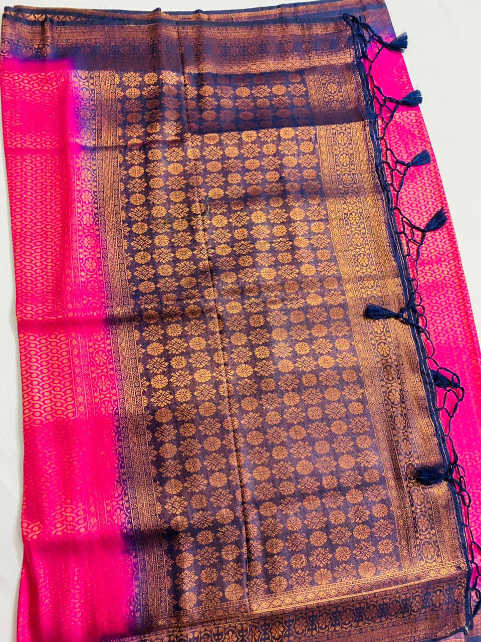 Mulberry Silk Saree: Pink & Blue