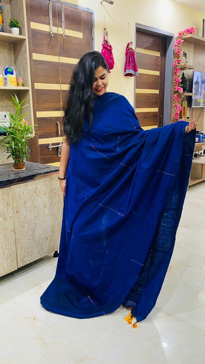 Khes Khadi Saree - Blue