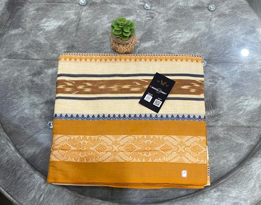 Dhaniakhali/Dhonekhali Cotton Saree - Yellowish White
