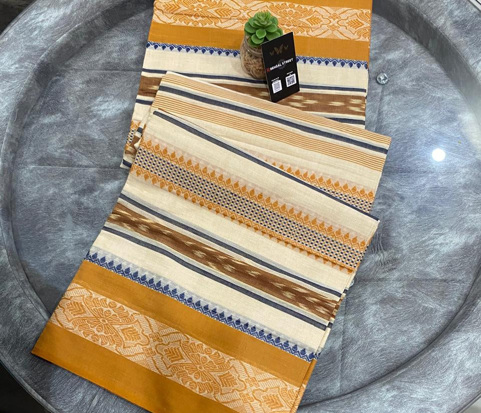 Dhaniakhali/Dhonekhali Cotton Saree - Yellowish White