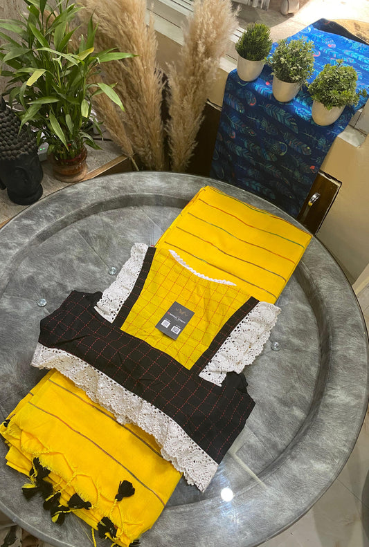 Chhaya: Khes Khadi Cotton Saree + Designer lace blouse