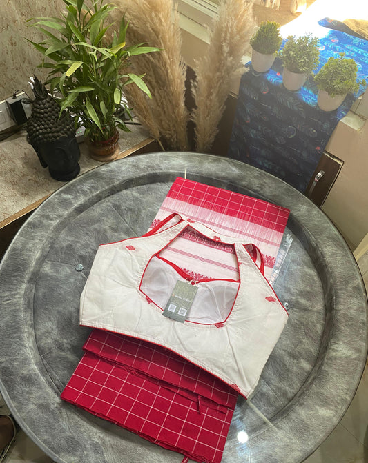 Charulata: Dhonekhali Cotton Saree + Designer Jamdani Blouse