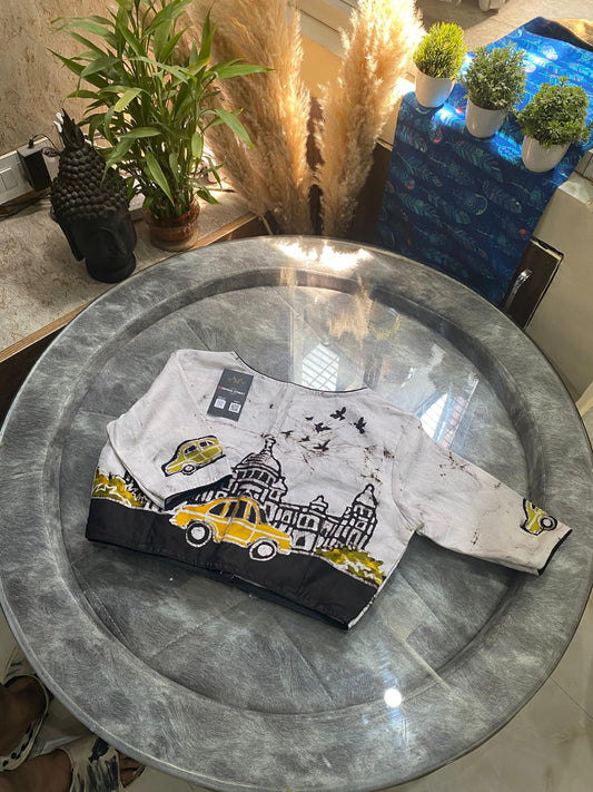 Batik Print Glass Sleeves Blouse - Off white