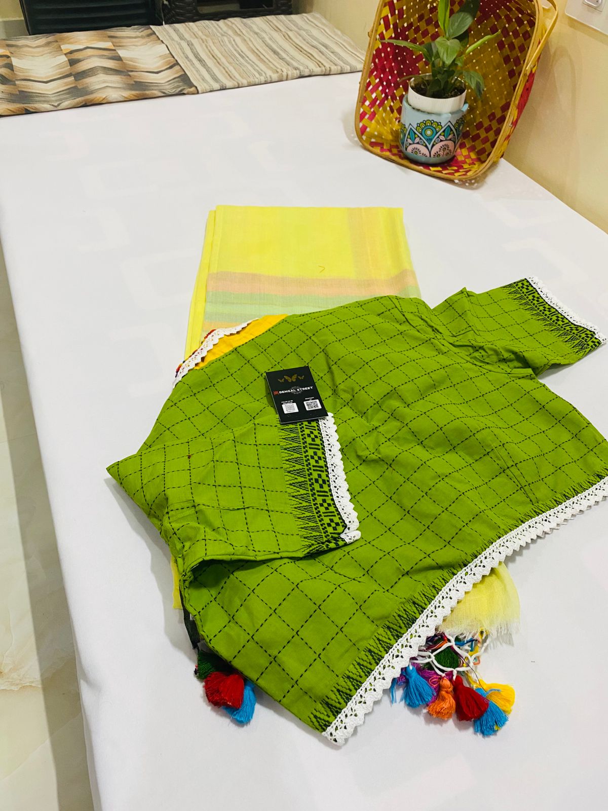 Mrinalini: Mul Cotton Saree+ Designer Blouse