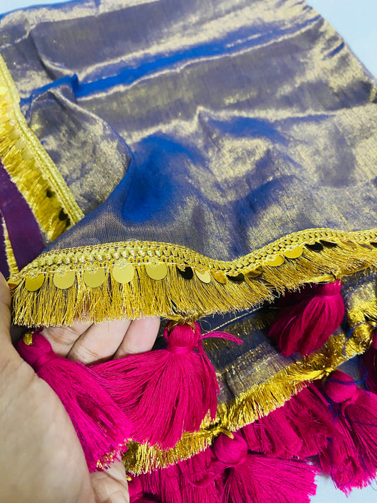Maharani: Raga Tissue Saree with golden lace & tassles (Rose Gold)
