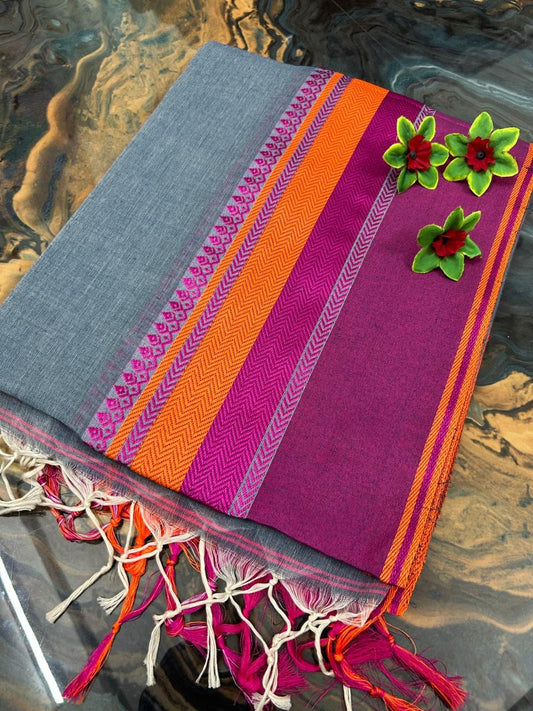 Bengal Handloom Cotton Saree - Grey
