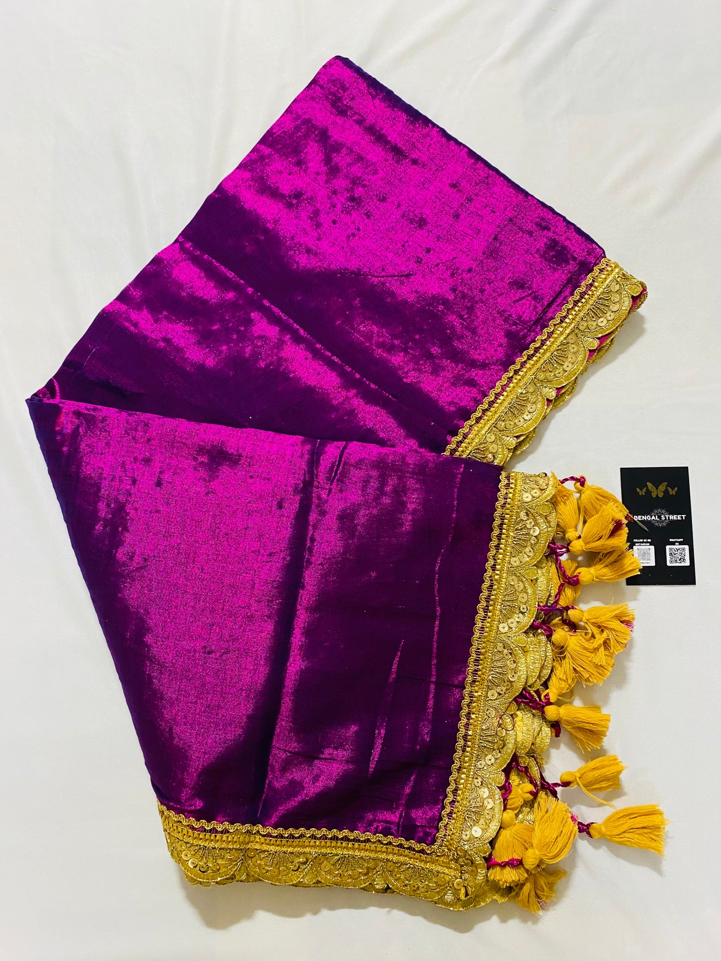 Sajja: Raga Tissue Saree with lace & tassles (Purple)