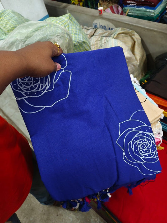 Gulaabo: Rose Handblock Print Saree (Royal Blue)