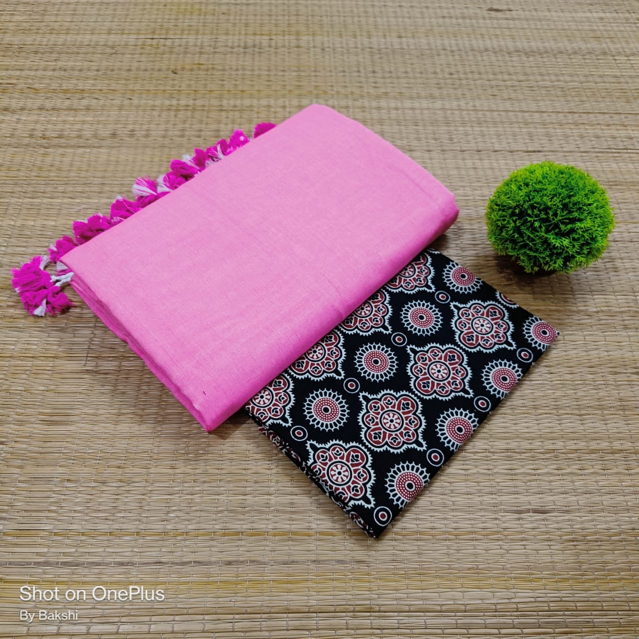 Khadi Cotton saree with Kalamkari Blouse (Pink)