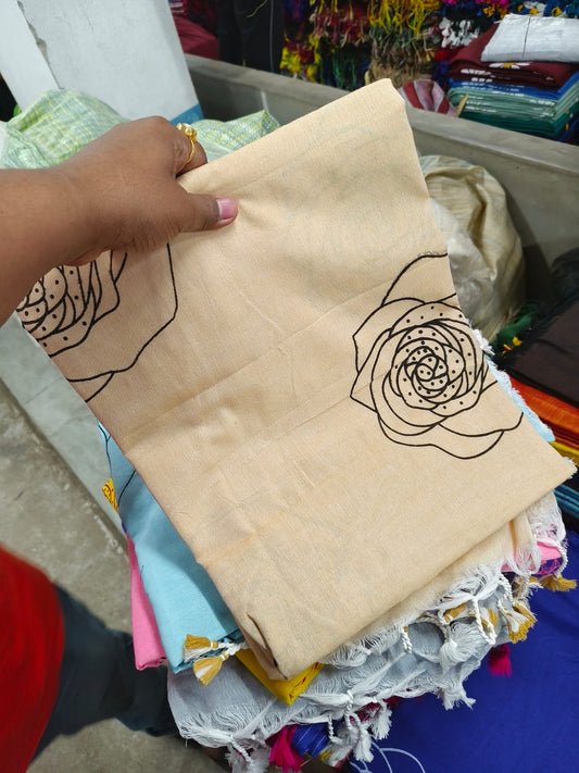 Gulaabo: Rose Handblock Print Saree (Beige)
