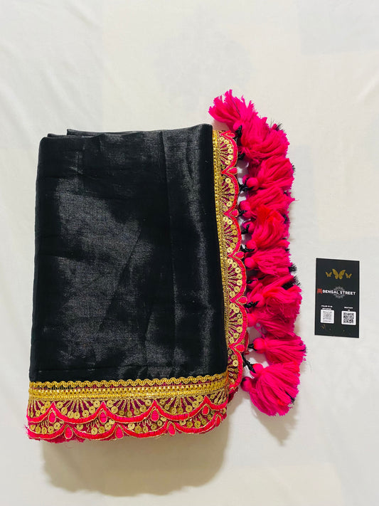 Sajja: Raga Tissue Saree with lace & tassles (black)