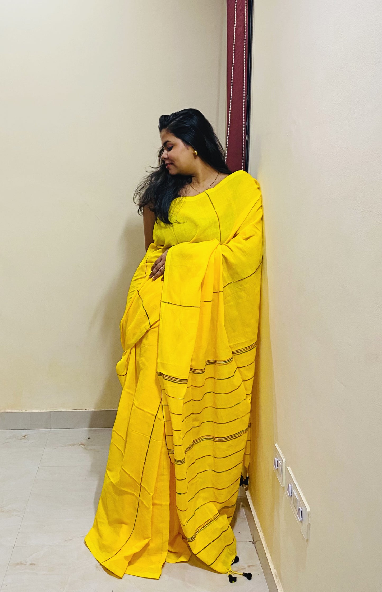 Khes Khadi Saree - Yellow