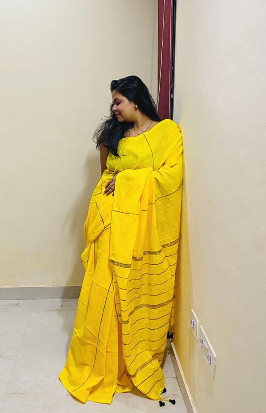 Khes Khadi Saree - Yellow