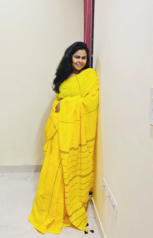 Khes Khadi Saree - Yellow
