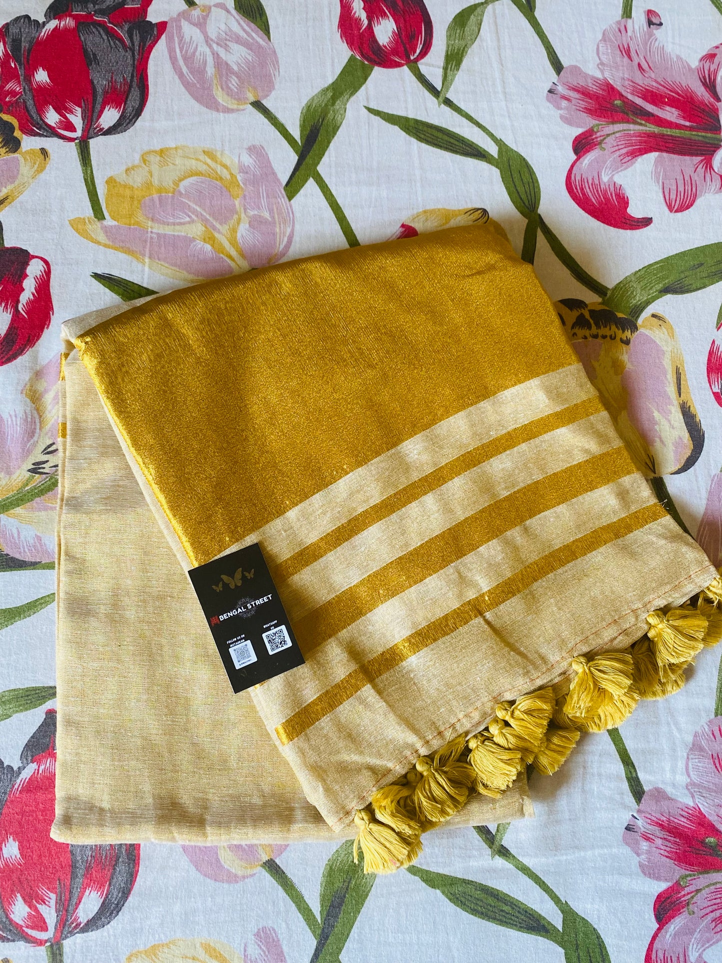 Tissue Linen with Zari Pallu : Golden Colour