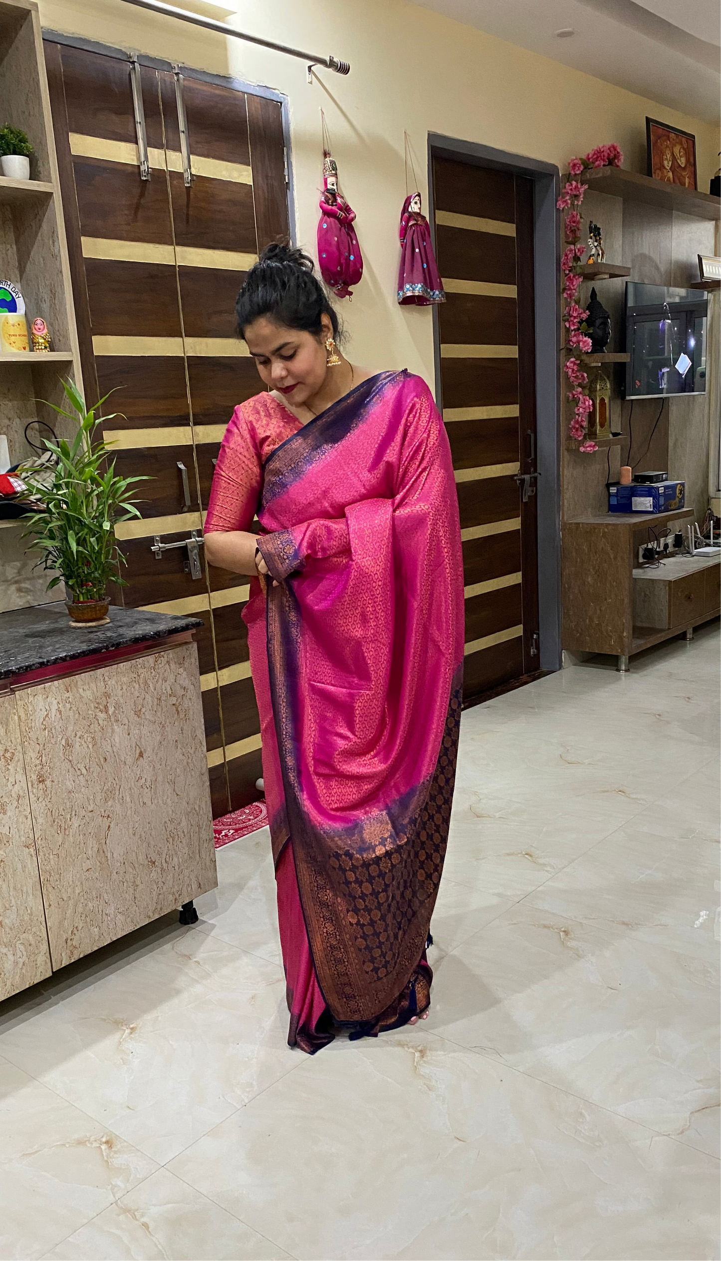 Mulberry Silk Saree: Pink & Blue
