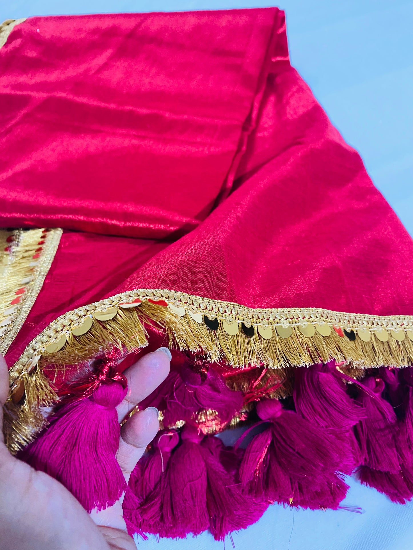 Maharani: Raga Tissue Saree with golden lace & tassles (Red)