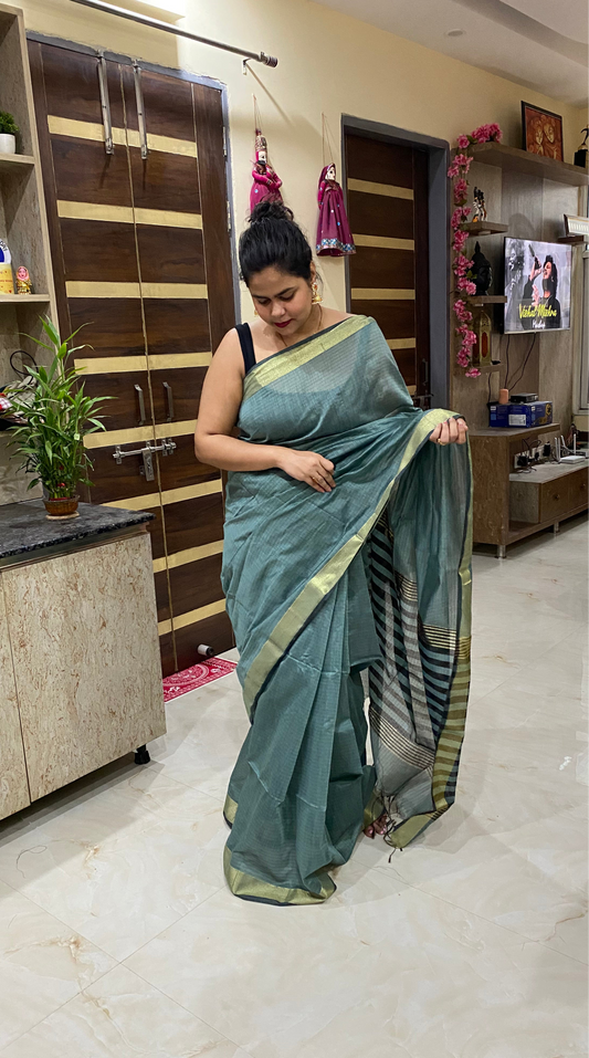 Cotton Silk Maheshwari Saree - Sea Green