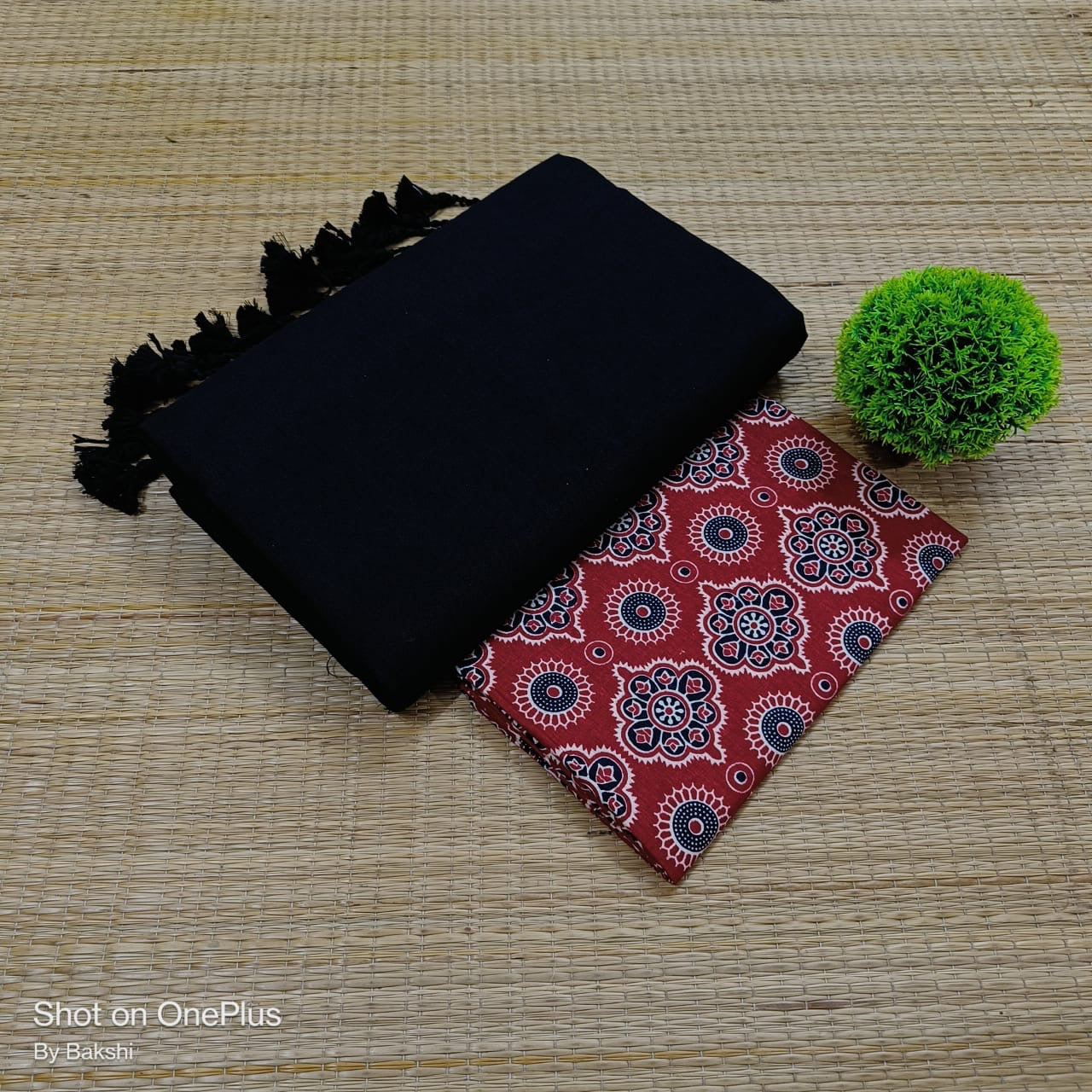 Khadi Cotton saree with Kalamkari Blouse (Black)