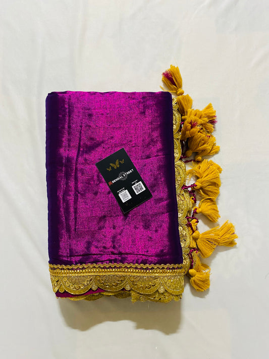 Raga Tissue with Lace and Tassels: Purple