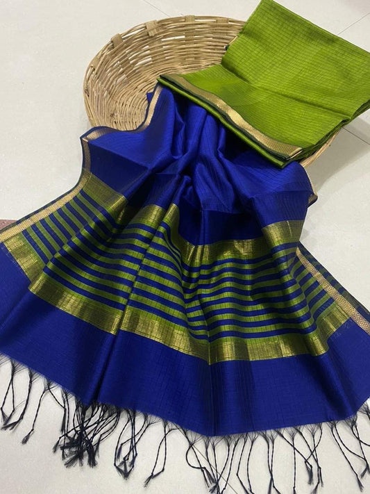 Cotton Silk Maheshwari Saree - Royal Blue