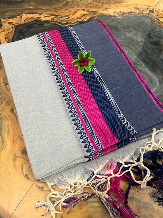 Bengal Handloom Cotton Saree - Light Grey