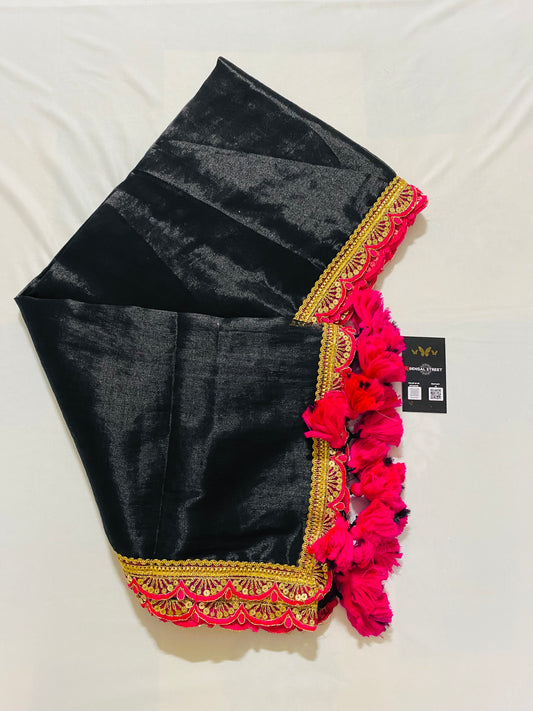 Sajja: Raga Tissue Saree with lace & tassles (black)
