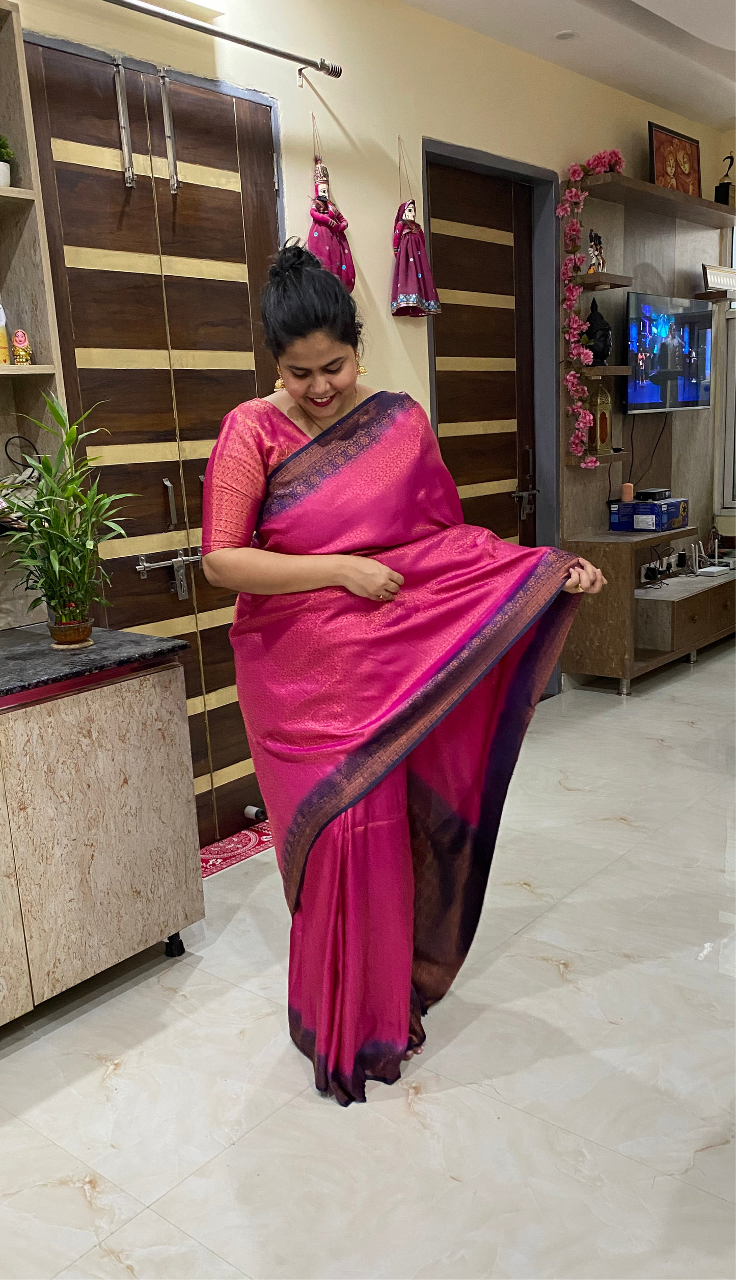 Mulberry Silk Saree: Pink & Blue