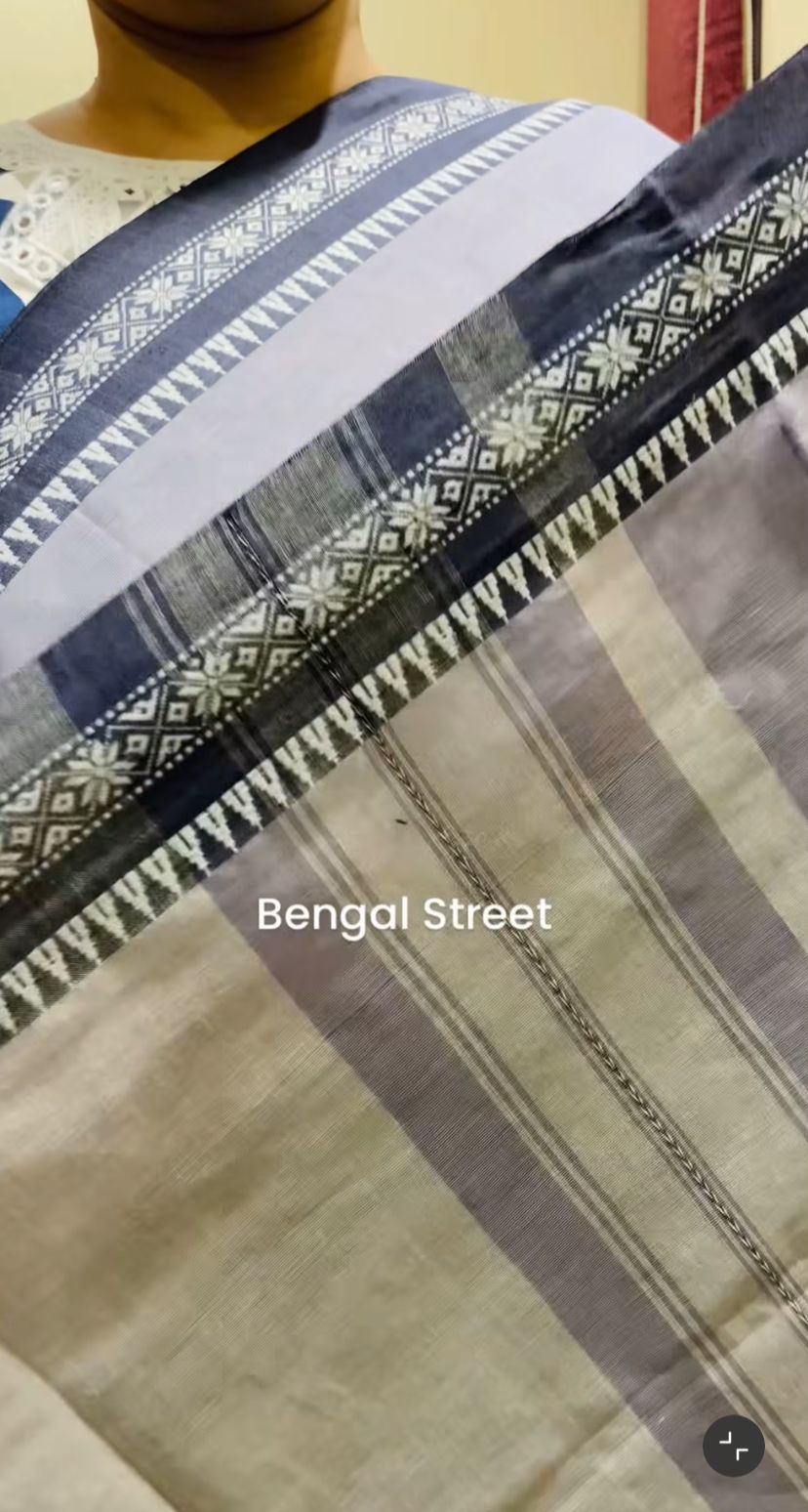 Dhaniakhali/Dhonekhali Cotton Saree – Gray