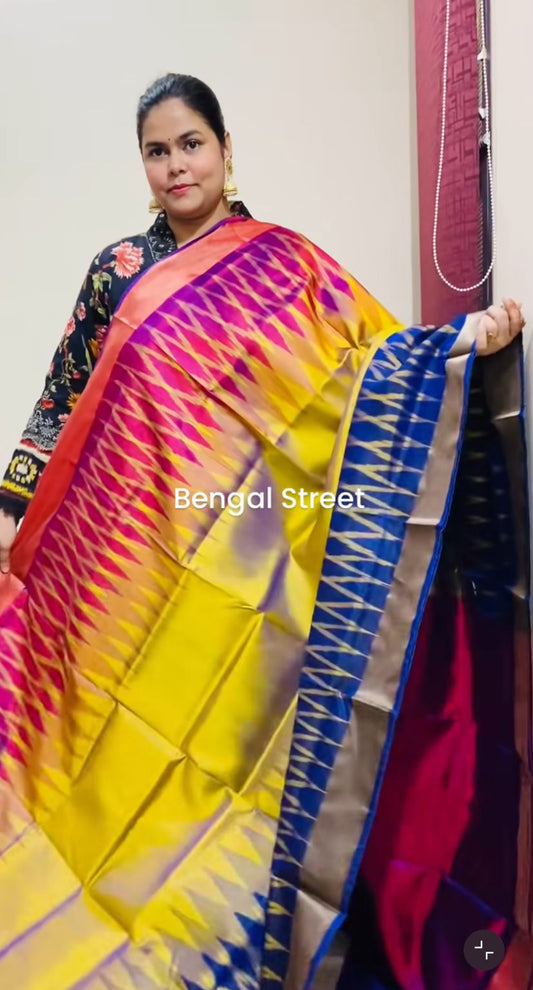 Pure Katan Silk Ganga Jamuna Paar Saree