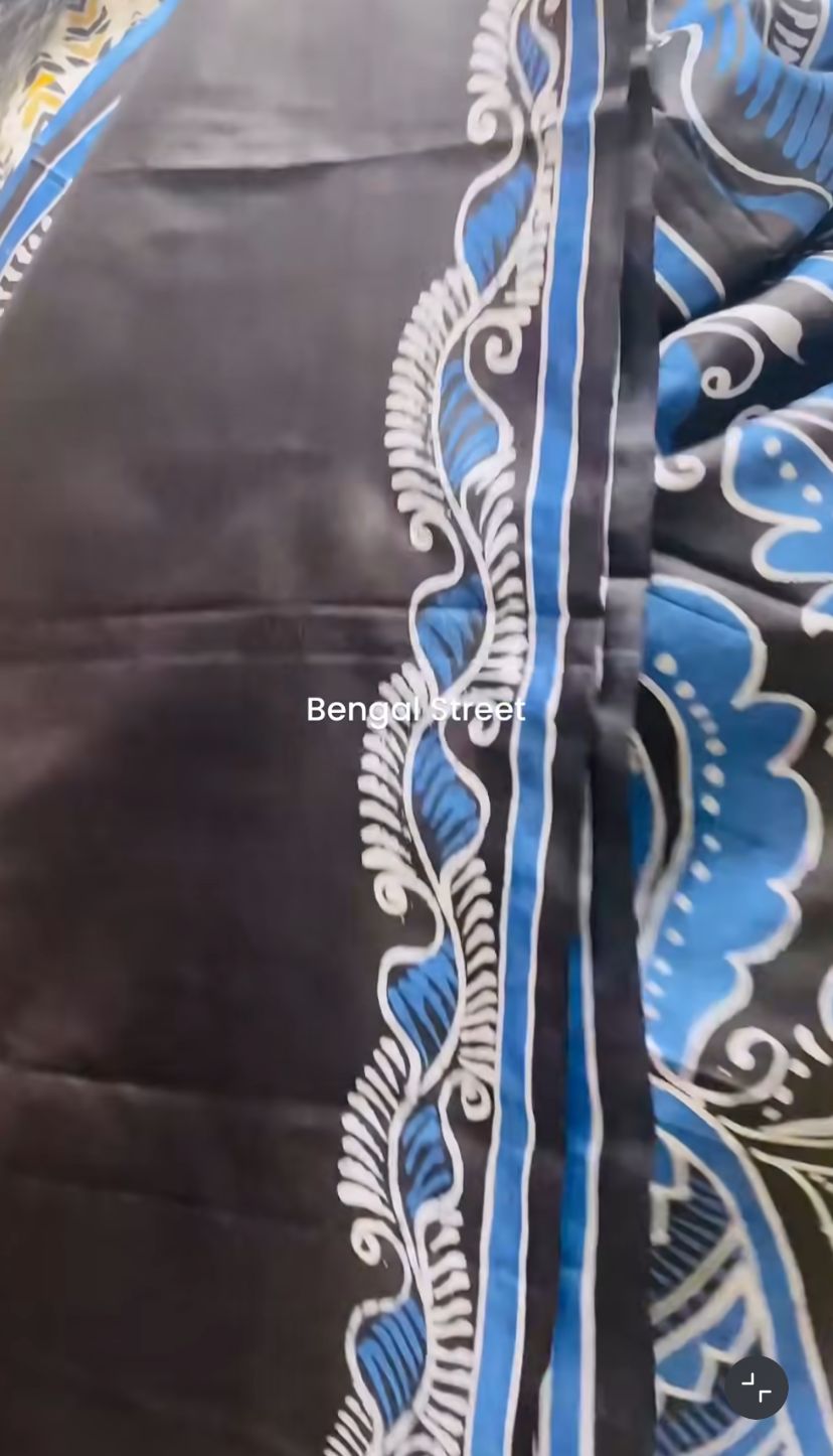 Pure Katan Silk Shorutuli Batik Print Saree - Blue