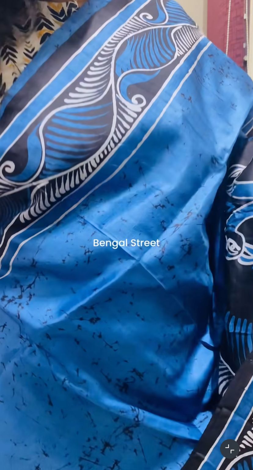 Pure Katan Silk Shorutuli Batik Print Saree - Blue